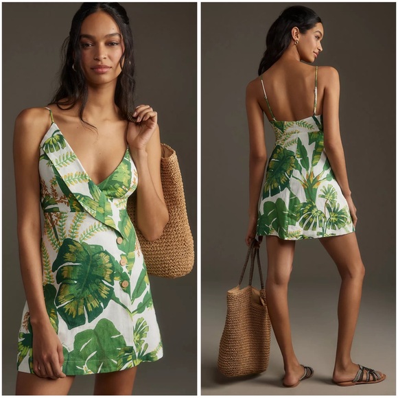 FARM Rio Dresses & Skirts - Farm Rio Tropical Forest Sleeveless V-Neck Linen Mini Dress